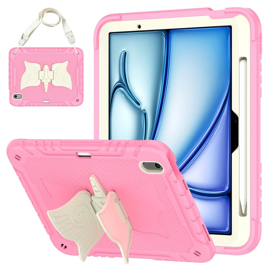 For iPad Air 11 2025 / 2024 Kickstand PC Hybrid Silicone Tablet Case with Strap(Beige Pink) - iPad Air 11 2025 / 2024 Cases by buy2fix | Online Shopping UK | buy2fix