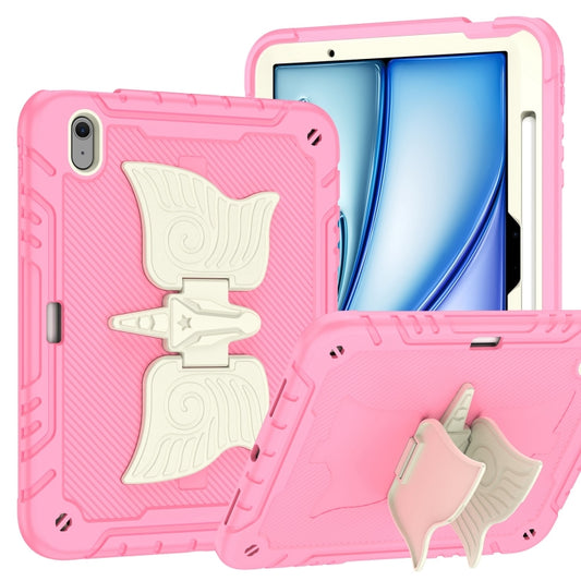For iPad Air 11 2025 / 2024 Kickstand PC Hybrid Silicone Tablet Case with Strap(Beige Pink) - iPad Air 11 2025 / 2024 Cases by buy2fix | Online Shopping UK | buy2fix