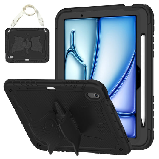 For iPad Air 11 2025 / 2024 Kickstand PC Hybrid Silicone Tablet Case with Strap(Black) - iPad Air 11 2025 / 2024 Cases by buy2fix | Online Shopping UK | buy2fix