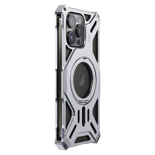 For iPhone 15 Pro Aluminum Alloy Borderless MagSafe Rotating Holder Phone Case(Silver) - iPhone 15 Pro Cases by buy2fix | Online Shopping UK | buy2fix