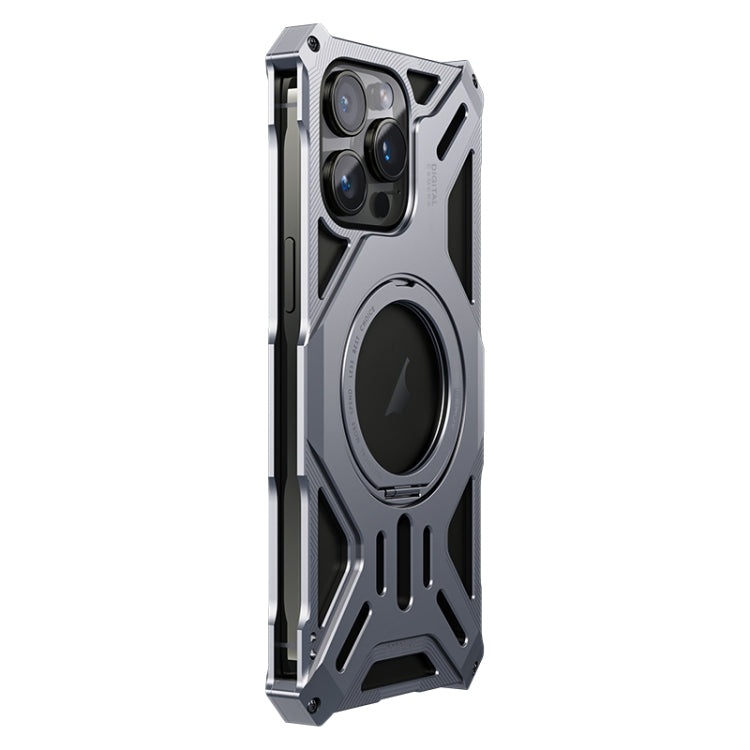 For iPhone 14 Pro / 13 Pro Aluminum Alloy Borderless MagSafe Rotating Holder Phone Case(Grey) - iPhone 14 Pro Cases by buy2fix | Online Shopping UK | buy2fix