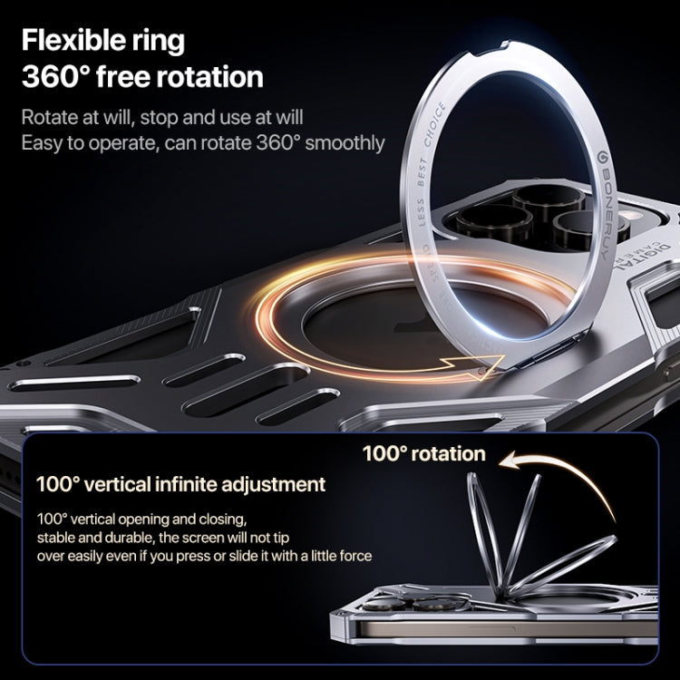 For iPhone 16 Pro Aluminum Alloy Borderless MagSafe Rotating Holder Phone Case(Silver) - iPhone 16 Pro Cases by buy2fix | Online Shopping UK | buy2fix