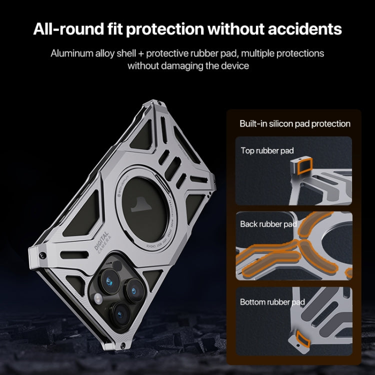 For iPhone 14 Pro / 13 Pro Aluminum Alloy Borderless MagSafe Rotating Holder Phone Case(Grey) - iPhone 14 Pro Cases by buy2fix | Online Shopping UK | buy2fix