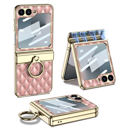For Samsung Galaxy Z Flip6 / Flip7 FE GKK Rhombus Pattern Integrated Electroplated Leather Phone Case with Ring(Pink) - Galaxy Z Flip6 5G Cases by GKK | Online Shopping UK | buy2fix