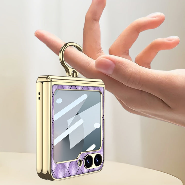 For Samsung Galaxy Z Flip6 / Flip7 FE GKK Rhombus Pattern Integrated Electroplated Leather Phone Case with Ring(Pink) - Galaxy Z Flip6 5G Cases by GKK | Online Shopping UK | buy2fix
