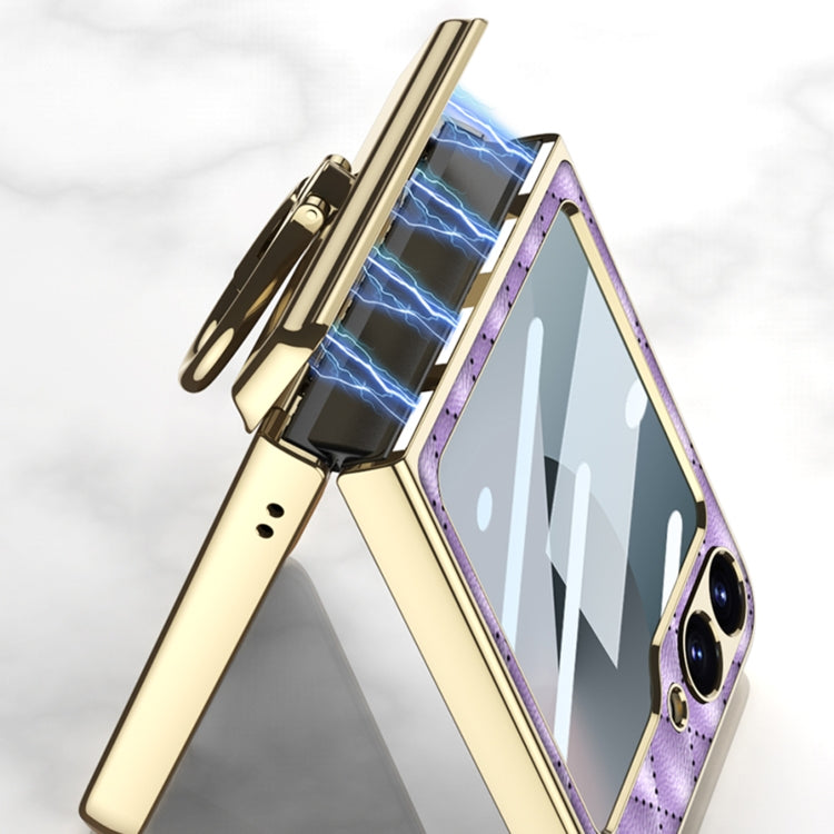 For Samsung Galaxy Z Flip6 / Flip7 FE GKK Rhombus Pattern Integrated Electroplated Leather Phone Case with Ring(Pink) - Galaxy Z Flip6 5G Cases by GKK | Online Shopping UK | buy2fix