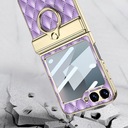 For Samsung Galaxy Z Flip6 / Flip7 FE GKK Rhombus Pattern Integrated Electroplated Leather Phone Case with Ring(Black) - Galaxy Z Flip6 5G Cases by GKK | Online Shopping UK | buy2fix