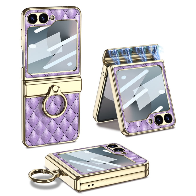 For Samsung Galaxy Z Flip6 / Flip7 FE GKK Rhombus Pattern Integrated Electroplated Leather Phone Case with Ring(Purple) - Galaxy Z Flip6 5G Cases by GKK | Online Shopping UK | buy2fix