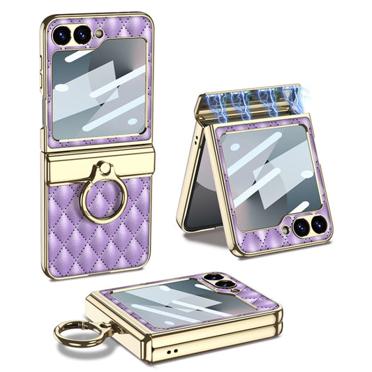 For Samsung Galaxy Z Flip6 / Flip7 FE GKK Rhombus Pattern Integrated Electroplated Leather Phone Case with Ring(Purple) - Galaxy Z Flip6 5G Cases by GKK | Online Shopping UK | buy2fix