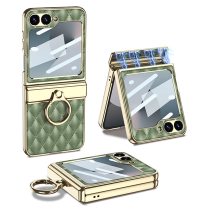 For Samsung Galaxy Z Flip6 / Flip7 FE GKK Rhombus Pattern Integrated Electroplated Leather Phone Case with Ring(Green) - Galaxy Z Flip6 5G Cases by GKK | Online Shopping UK | buy2fix