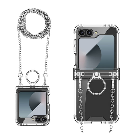 For Samsung Galaxy Z Flip6 / Flip7 FE GKK Clear Airbag Hinge Full Coverage Phone Case with Ring / Metal Chain(Silver) - Galaxy Z Flip6 5G Cases by GKK | Online Shopping UK | buy2fix