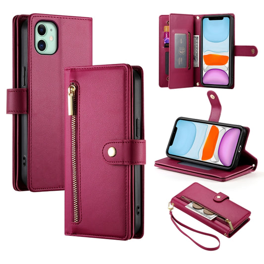 For iPhone 11 Nine Card-slot Zipper Wallet Bag Leather Phone Case(Red) - iPhone 11 Cases by buy2fix | Online Shopping UK | buy2fix