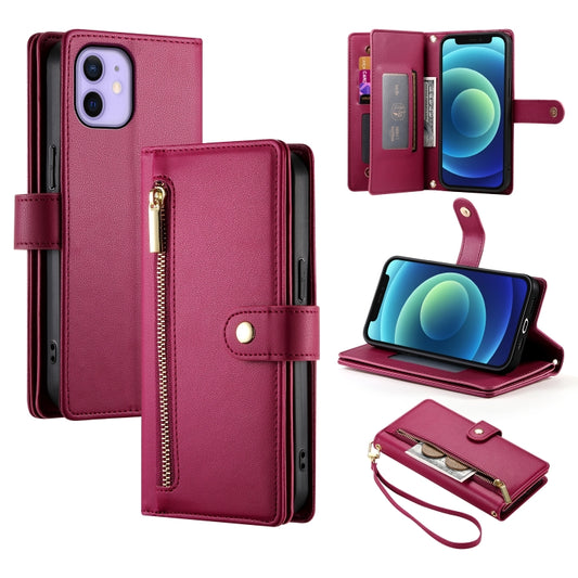 For iPhone 12 mini Nine Card-slot Zipper Wallet Bag Leather Phone Case(Red) - iPhone 12 mini Cases by buy2fix | Online Shopping UK | buy2fix
