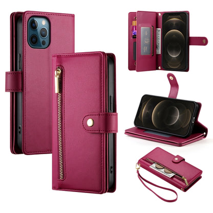 For iPhone 12 Pro Max Nine Card-slot Zipper Wallet Bag Leather Phone Case(Red) - iPhone 12 Pro Max Cases by buy2fix | Online Shopping UK | buy2fix