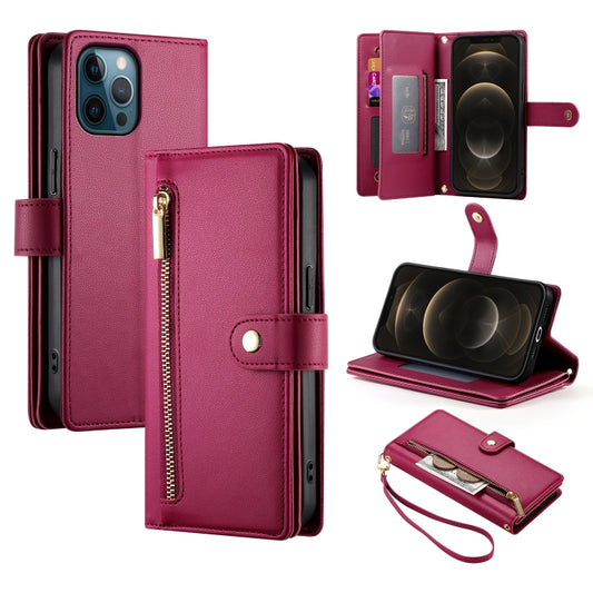 For iPhone 12 Pro Max Nine Card-slot Zipper Wallet Bag Leather Phone Case(Red) - iPhone 12 Pro Max Cases by buy2fix | Online Shopping UK | buy2fix