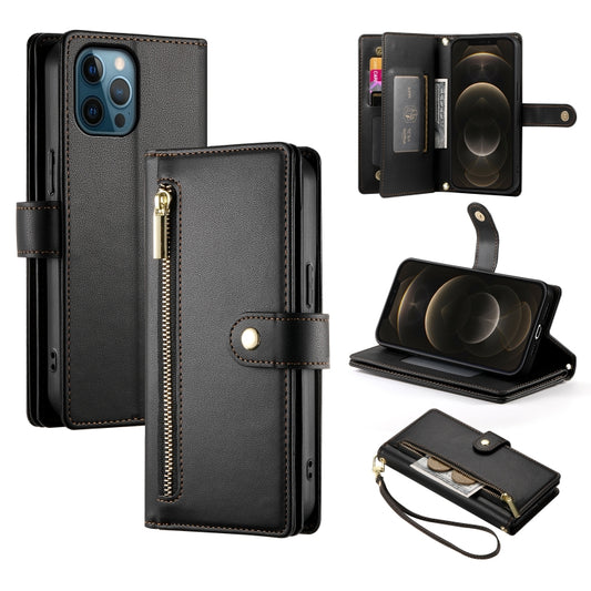 For iPhone 12 Pro Max Nine Card-slot Zipper Wallet Bag Leather Phone Case(Black) - iPhone 12 Pro Max Cases by buy2fix | Online Shopping UK | buy2fix