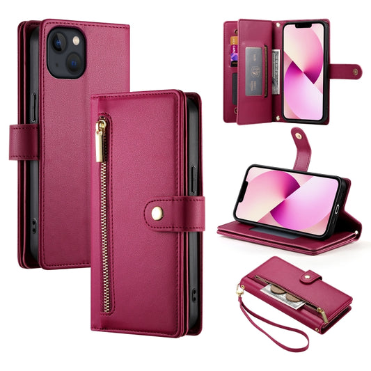 For iPhone 13 Nine Card-slot Zipper Wallet Bag Leather Phone Case(Red) - iPhone 13 Cases by buy2fix | Online Shopping UK | buy2fix