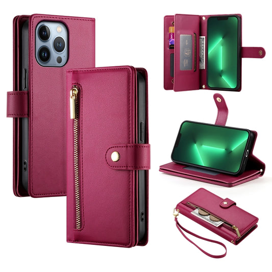 For iPhone 13 Pro Nine Card-slot Zipper Wallet Bag Leather Phone Case(Red) - iPhone 13 Pro Cases by buy2fix | Online Shopping UK | buy2fix