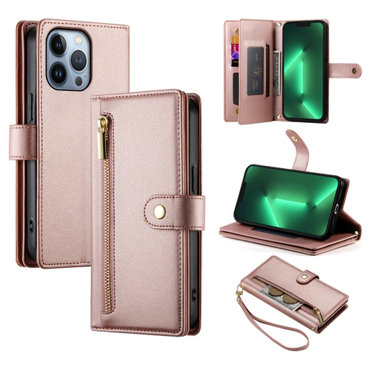 For iPhone 13 Pro Nine Card-slot Zipper Wallet Bag Leather Phone Case(Pink) - iPhone 13 Pro Cases by buy2fix | Online Shopping UK | buy2fix