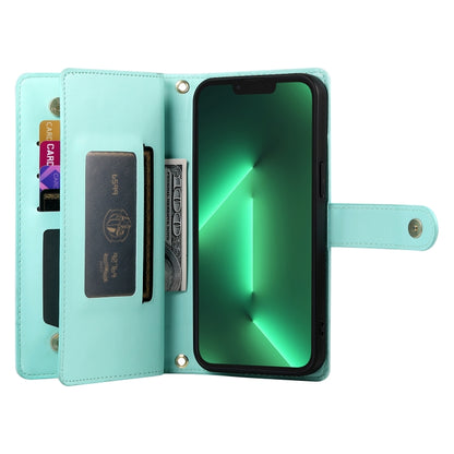 For iPhone 13 Pro Nine Card-slot Zipper Wallet Bag Leather Phone Case(Mint Green) - iPhone 13 Pro Cases by buy2fix | Online Shopping UK | buy2fix