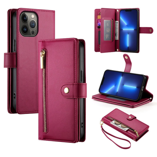 For iPhone 13 Pro Max Nine Card-slot Zipper Wallet Bag Leather Phone Case(Red) - iPhone 13 Pro Max Cases by buy2fix | Online Shopping UK | buy2fix