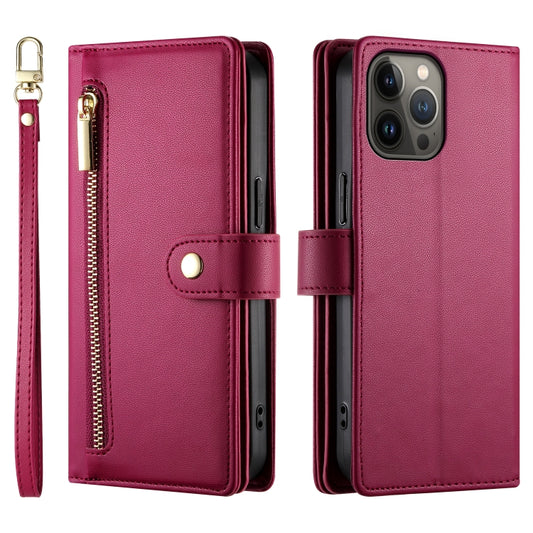 For iPhone 13 Pro Max Nine Card-slot Zipper Wallet Bag Leather Phone Case(Red) - iPhone 13 Pro Max Cases by buy2fix | Online Shopping UK | buy2fix