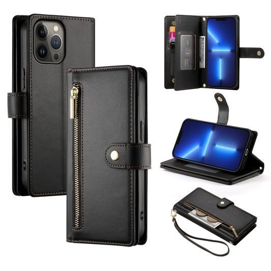 For iPhone 13 Pro Max Nine Card-slot Zipper Wallet Bag Leather Phone Case(Black) - iPhone 13 Pro Max Cases by buy2fix | Online Shopping UK | buy2fix