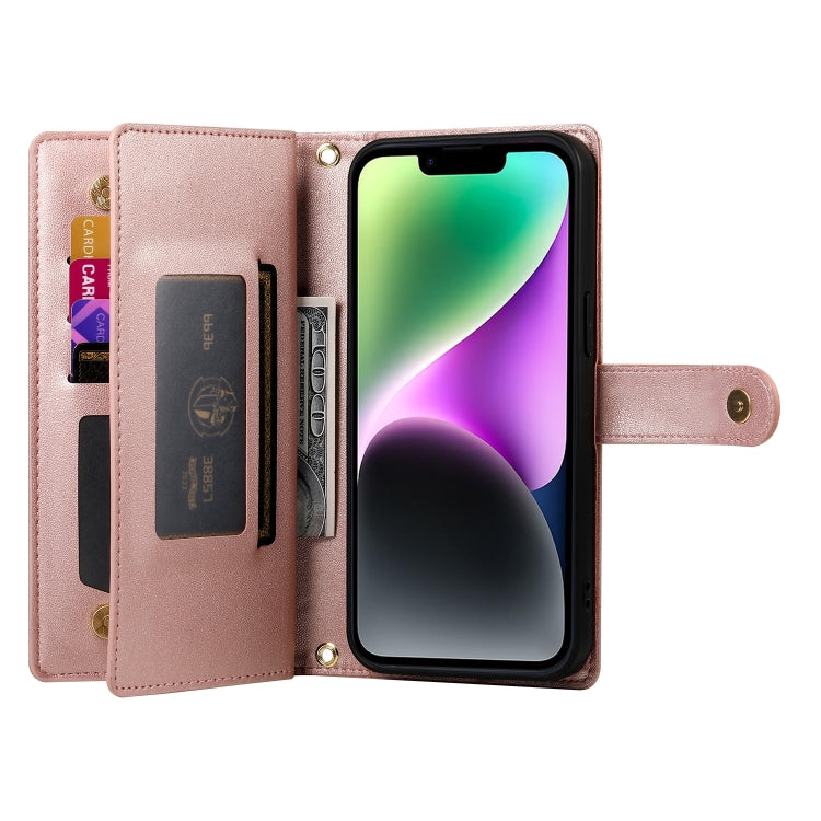 For iPhone 14 Nine Card-slot Zipper Wallet Bag Leather Phone Case(Pink) - iPhone 14 Cases by buy2fix | Online Shopping UK | buy2fix