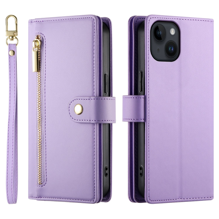 For iPhone 14 Nine Card-slot Zipper Wallet Bag Leather Phone Case(Purple) - iPhone 14 Cases by buy2fix | Online Shopping UK | buy2fix
