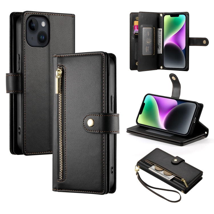 For iPhone 14 Nine Card-slot Zipper Wallet Bag Leather Phone Case(Black) - iPhone 14 Cases by buy2fix | Online Shopping UK | buy2fix