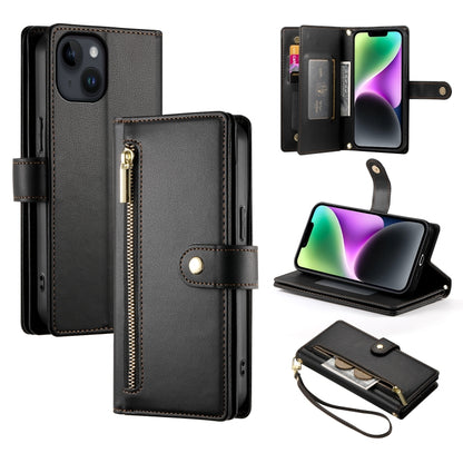 For iPhone 14 Nine Card-slot Zipper Wallet Bag Leather Phone Case(Black) - iPhone 14 Cases by buy2fix | Online Shopping UK | buy2fix