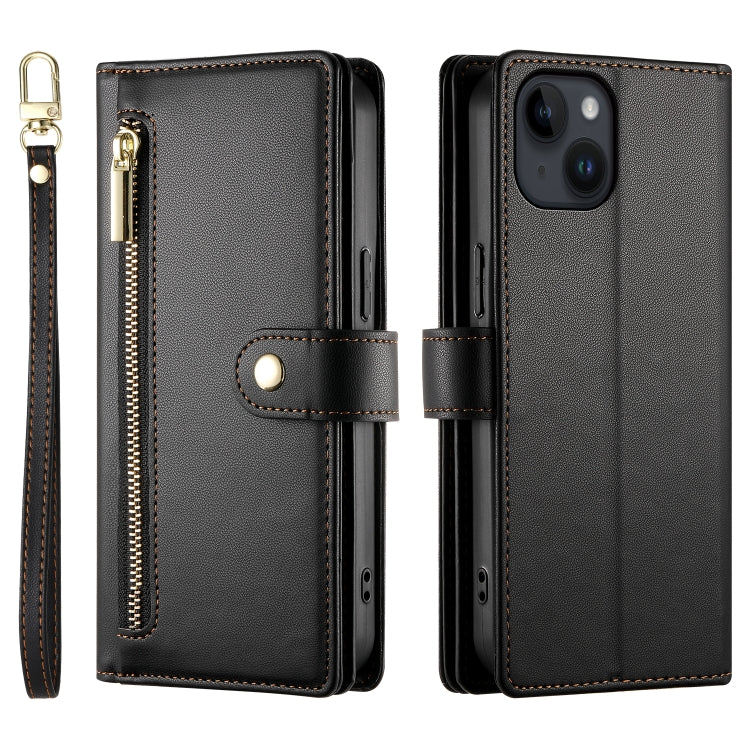 For iPhone 14 Nine Card-slot Zipper Wallet Bag Leather Phone Case(Black) - iPhone 14 Cases by buy2fix | Online Shopping UK | buy2fix