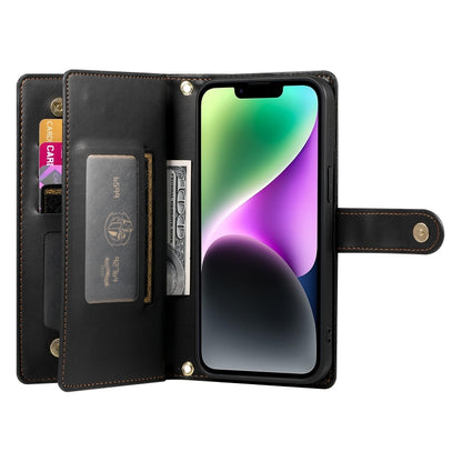 For iPhone 14 Nine Card-slot Zipper Wallet Bag Leather Phone Case(Black) - iPhone 14 Cases by buy2fix | Online Shopping UK | buy2fix