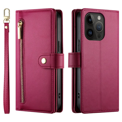 For iPhone 14 Pro Nine Card-slot Zipper Wallet Bag Leather Phone Case(Red) - iPhone 14 Pro Cases by buy2fix | Online Shopping UK | buy2fix