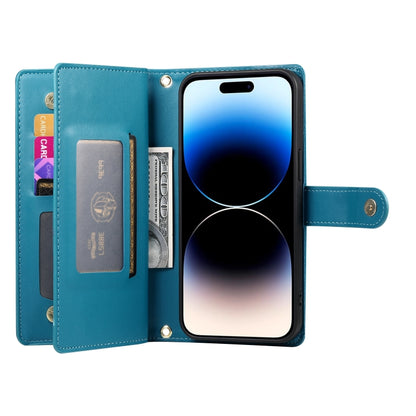 For iPhone 14 Pro Nine Card-slot Zipper Wallet Bag Leather Phone Case(Blue) - iPhone 14 Pro Cases by buy2fix | Online Shopping UK | buy2fix