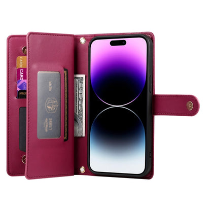 For iPhone 14 Pro Max Nine Card-slot Zipper Wallet Bag Leather Phone Case(Red) - iPhone 14 Pro Max Cases by buy2fix | Online Shopping UK | buy2fix