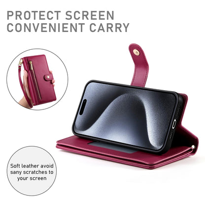 For iPhone 15 Pro Nine Card-slot Zipper Wallet Bag Leather Phone Case(Red) - iPhone 15 Pro Cases by buy2fix | Online Shopping UK | buy2fix