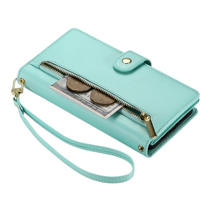 For iPhone 15 Pro Nine Card-slot Zipper Wallet Bag Leather Phone Case(Mint Green) - iPhone 15 Pro Cases by buy2fix | Online Shopping UK | buy2fix