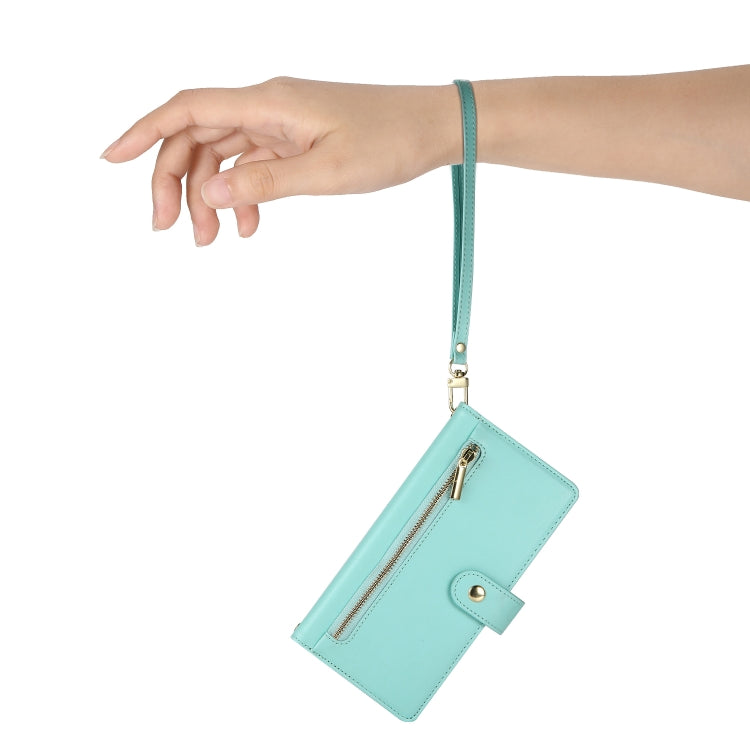 For iPhone 15 Pro Nine Card-slot Zipper Wallet Bag Leather Phone Case(Mint Green) - iPhone 15 Pro Cases by buy2fix | Online Shopping UK | buy2fix