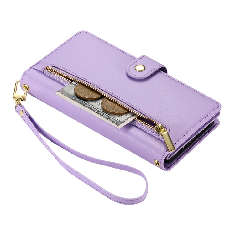 For iPhone 15 Pro Nine Card-slot Zipper Wallet Bag Leather Phone Case(Purple) - iPhone 15 Pro Cases by buy2fix | Online Shopping UK | buy2fix