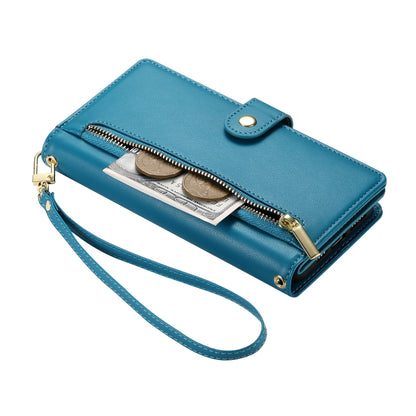 For iPhone 15 Pro Nine Card-slot Zipper Wallet Bag Leather Phone Case(Blue) - iPhone 15 Pro Cases by buy2fix | Online Shopping UK | buy2fix