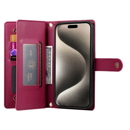 For iPhone 15 Pro Max Nine Card-slot Zipper Wallet Bag Leather Phone Case(Red) - iPhone 15 Pro Max Cases by buy2fix | Online Shopping UK | buy2fix