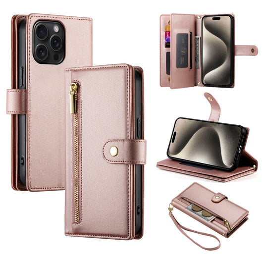 For iPhone 15 Pro Max Nine Card-slot Zipper Wallet Bag Leather Phone Case(Pink) - iPhone 15 Pro Max Cases by buy2fix | Online Shopping UK | buy2fix
