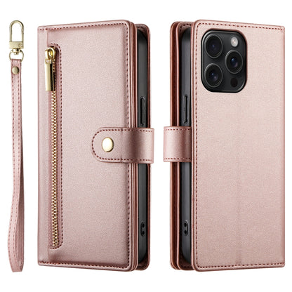 For iPhone 15 Pro Max Nine Card-slot Zipper Wallet Bag Leather Phone Case(Pink) - iPhone 15 Pro Max Cases by buy2fix | Online Shopping UK | buy2fix