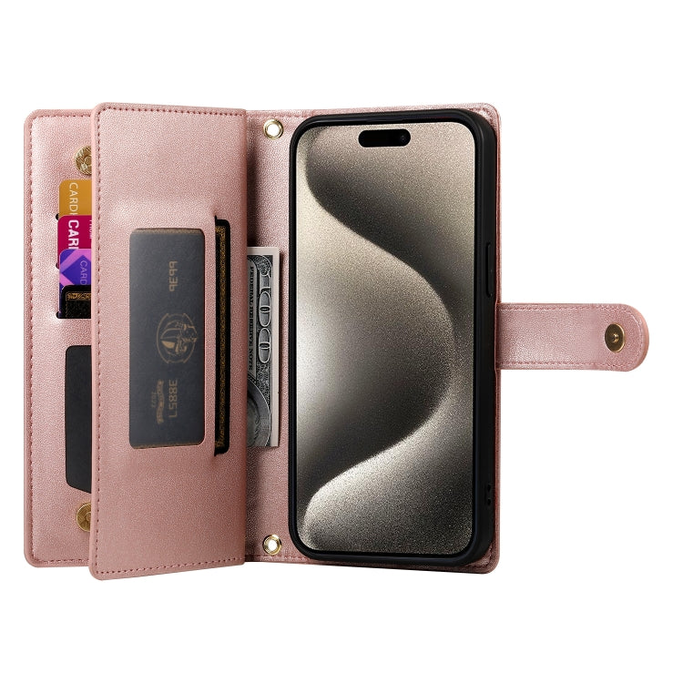For iPhone 15 Pro Max Nine Card-slot Zipper Wallet Bag Leather Phone Case(Pink) - iPhone 15 Pro Max Cases by buy2fix | Online Shopping UK | buy2fix