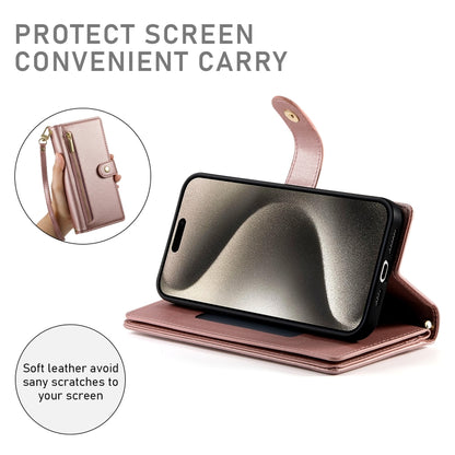 For iPhone 15 Pro Max Nine Card-slot Zipper Wallet Bag Leather Phone Case(Pink) - iPhone 15 Pro Max Cases by buy2fix | Online Shopping UK | buy2fix