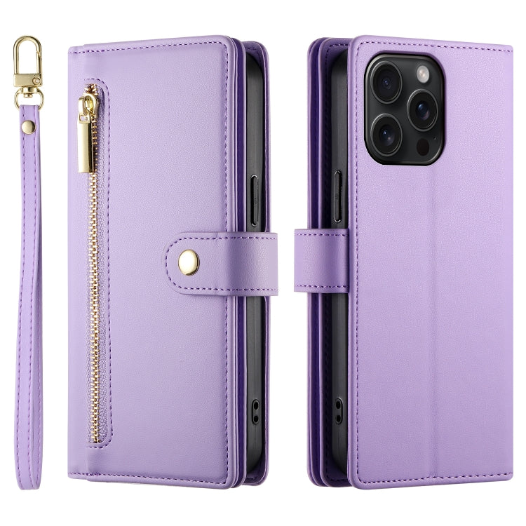For iPhone 15 Pro Max Nine Card-slot Zipper Wallet Bag Leather Phone Case(Purple) - iPhone 15 Pro Max Cases by buy2fix | Online Shopping UK | buy2fix