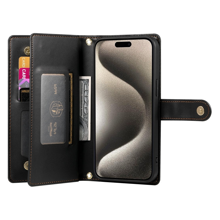 For iPhone 15 Pro Max Nine Card-slot Zipper Wallet Bag Leather Phone Case(Black) - iPhone 15 Pro Max Cases by buy2fix | Online Shopping UK | buy2fix