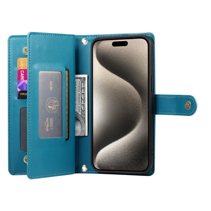 For iPhone 15 Pro Max Nine Card-slot Zipper Wallet Bag Leather Phone Case(Blue) - iPhone 15 Pro Max Cases by buy2fix | Online Shopping UK | buy2fix