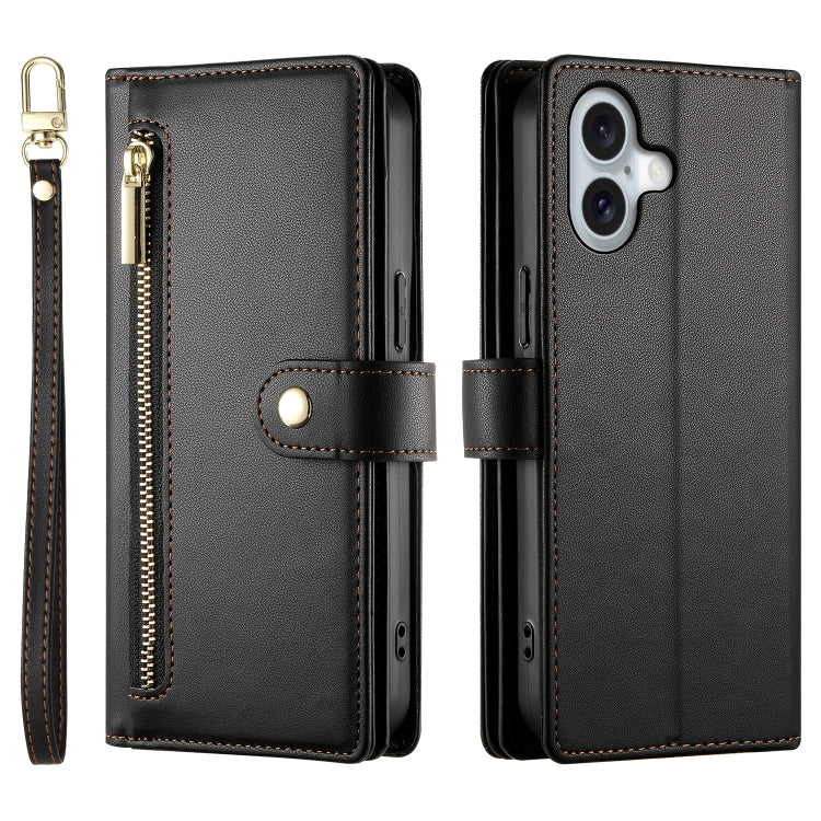 For iPhone 16 Plus Nine Card-slot Zipper Wallet Bag Leather Phone Case(Black) - iPhone 16 Plus Cases by buy2fix | Online Shopping UK | buy2fix
